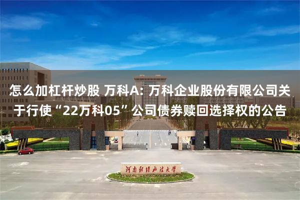 怎么加杠杆炒股 万科A: 万科企业股份有限公司关于行使“22万科05”公司债券赎回选择权的公告