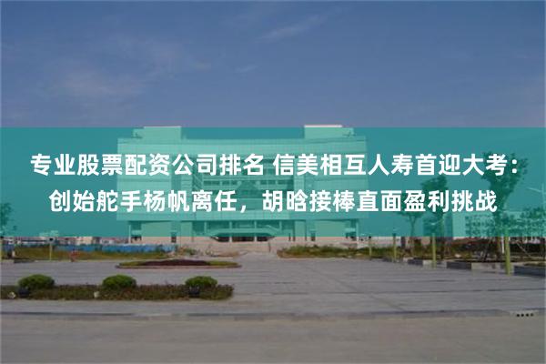 专业股票配资公司排名 信美相互人寿首迎大考：创始舵手杨帆离任
